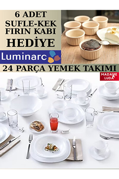 Luminarc Carine Beyaz 24 Parça-6 Kişilik Yemek Takımı.Sufle-Kek-Fırın Kabı Hediye(SERVİS-YEMEK-PASTA-ÇORBA)