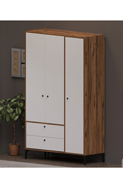 Alfimo Mobilya BOHEM 3 KAPAKLI CEVİZ GÖVDE BEYAZ KAPAKLI ÇOK AMAÇLI DOLAP AFM201