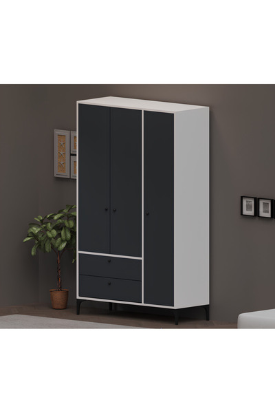 Alfimo Mobilya BOHEM 3 KAPAKLI BEYAZ GÖVDE ANTRASİT KAPAKLI ÇOK AMAÇLI DOLAP ...