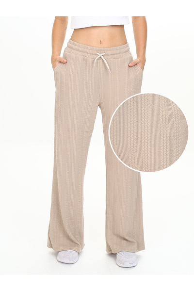 Denokids Girl's Wide Leg Beige Basic Sweatpants