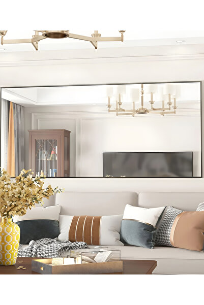 Taimi Large Mirror With Elegant Design 160x50 Cm-full Length Mirror With Black Metal Frame And Back Stand