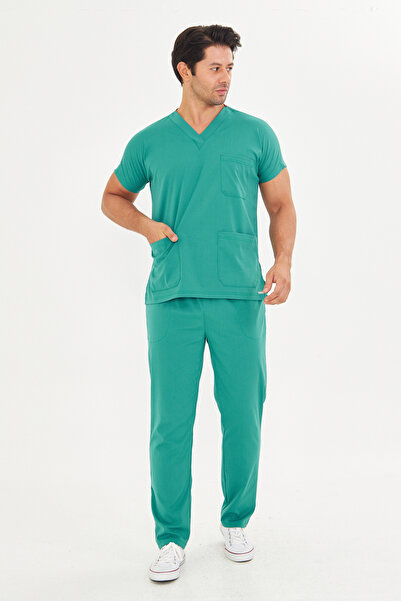 TIPMOD Unisex Yarasa Kol Likralı Doktor / Hemşire Forması Koyu Yeşil