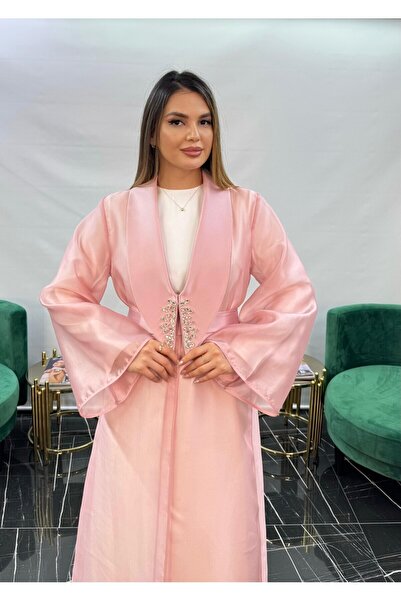 White Corner 3255 KRİSTAL TAŞ İŞLEMELİ ORGANZE ABAYA