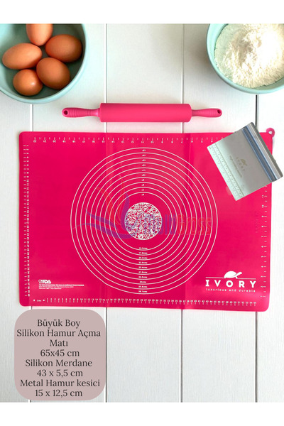 Multiamo Large Size Silicone Dough Rolling Mat Plastic Handle Silicone Roller Metal Dough Cutting Apparatus Cream