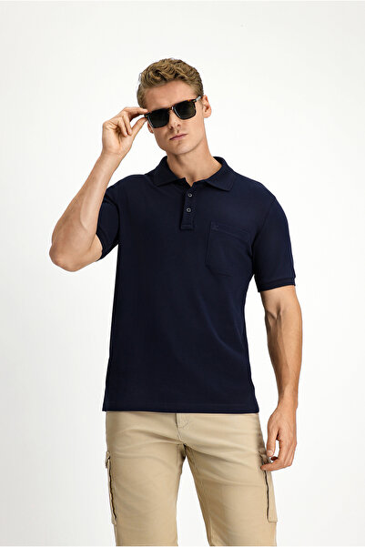 Kiğılı Regular Fit Cotton Embroidered Pocket Non-Curling Polo Neck T-Shirt