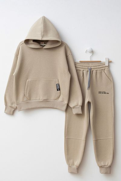 Minipodyum Kangaroo Pocket Hooded Boys Bottom Top Tracksuit Set