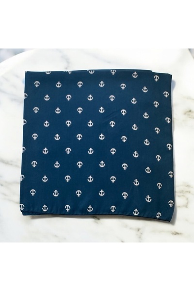 ALS Tasarım Dünyası Koyu Mavi Renk Denizci Desenli %100 Koton Bandana