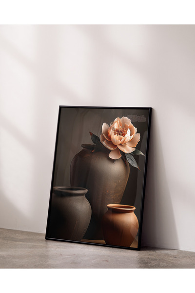 Rosaart Metal Framed Real Glass Painting, Digital Printing, Flower Pots and Peonies, Modern Abstract Painting with Flowers