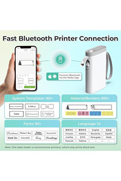 Nelko Bluetooth P21 Self-Adhesive Label Printer, Portable Wireless Mini Labelling Device for iOS And