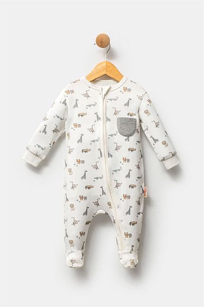 Tiffany Animals Baby Boy Zippered Jumpsuit Ecru 32040