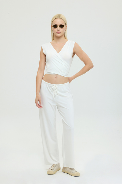 SHEISMONO Ultra Soft Tie-Up Sleeveless Blouse Ecru