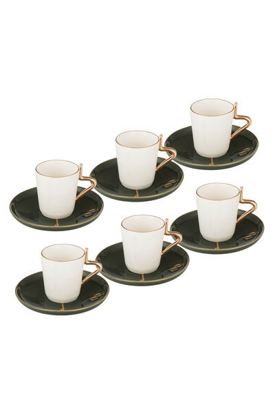 Dania Turkish coffee cup set made of porcelain with a beautiful and elegant engraving, consisting of 6 cups and 6 porcelain saucers
