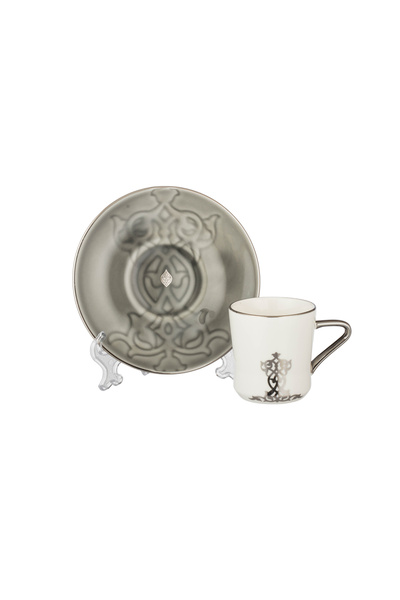Dania Turkish coffee cup set made of porcelain with a beautiful and elegant engraving, consisting of 6 cups and 6 porcelain saucers