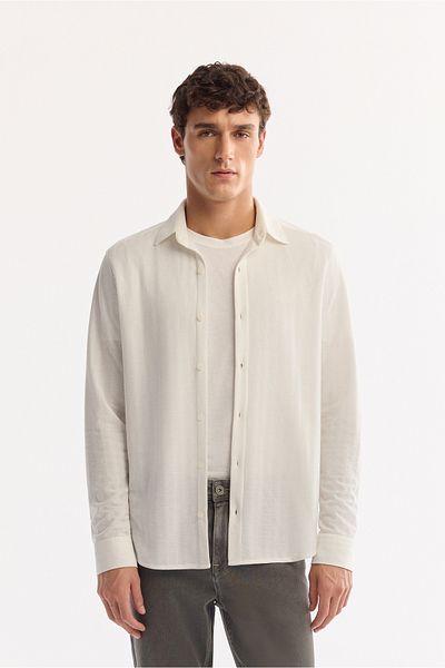 Avva Men's White Square Collar Regular Fit Long Sleeve Shirt A52Y2080