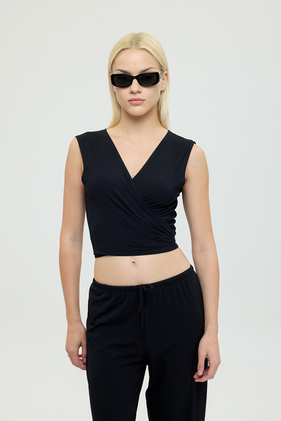 SHEISMONO Ultra Soft Tie-Up Sleeveless Blouse Black