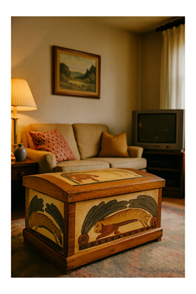 onyyapim EL YAPIMI AHŞAP BOMBELİ VİNTAGE SANDIK – FOLKLORİK HAYVAN MOTİFLİ