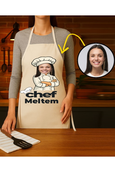 Hediye Molası Kişiye Özel Karikatür Fotoğraflı ve İsimli Mutfak Önlüğü Chef Tasarımlı 2