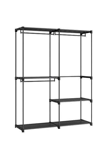 SONGMICS Portable Wardrobe with 3 Hanging Rails and Shelves, 138x43x182 cm, Black