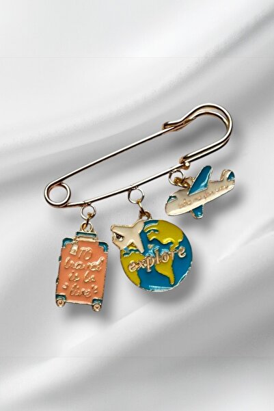 PETEK AKSESUAR TRAVEL UÇAK VALİZ DÜNYA İSKOÇ İĞNELİK BROŞ