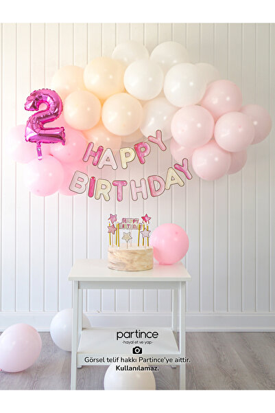 partince Pembe Happy Birthday Yazılı Rakamlı Mini Doğum Günü Balon Zinciri Do...