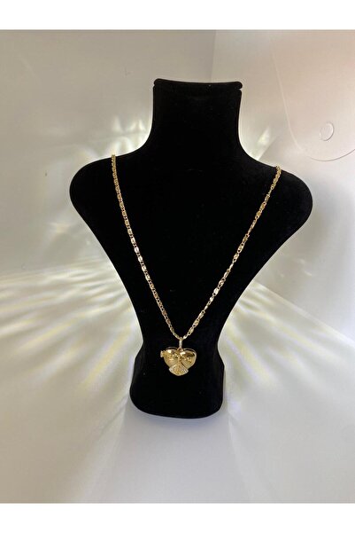 Leylim Melek Detay Kalpli Kapaklı Gold Kolye - 65 Cm
