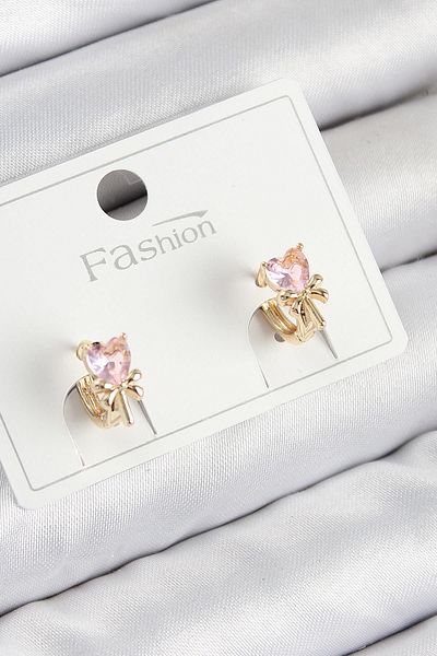 Celira Brass Zircon Stone Bow Heart Model Gold Color Children's Earrings 00198