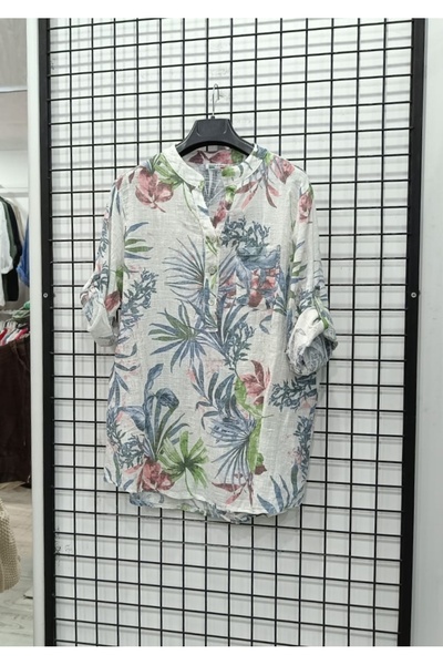 Butik Şans Italian Shirt Blouse with Floral Pattern and Pocket Detail