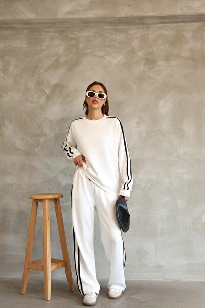 HG MODA Γυναικείο Σετ Φόρμας Ριγέ Φαρδύ Πόδια Ελαστικό Άνετο Φαρδύ Κοψίματο