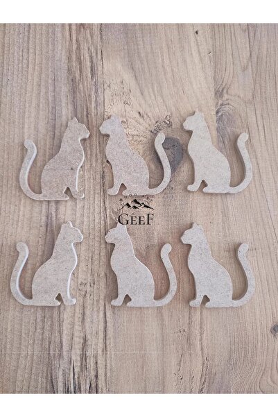 Geef Wood Art 6'lı Mini Kedi Desenli Boyanabilir Ham Mdf 6 Mm