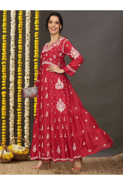 alaya Women Chikankari Hand Embroidered Muslin Jalabiya-AL4044