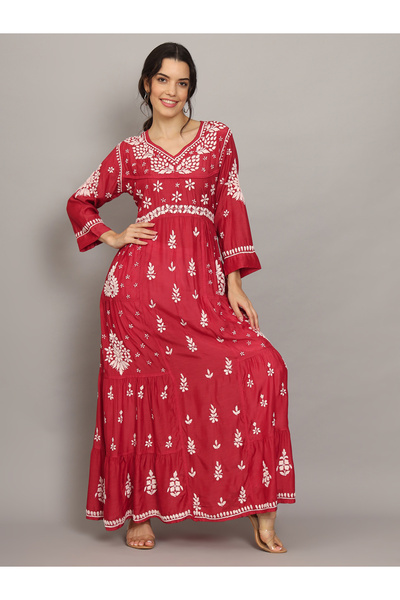 alaya Women Chikankari Hand Embroidered Muslin Jalabiya-AL4044