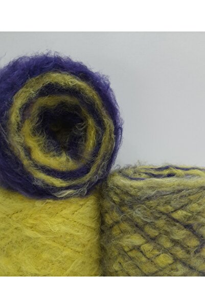 İPLİKOUTLET 2.2 NM Mor/Sarı Viscose İçerikli Uzun Tüylü Tiftik 500 Gram