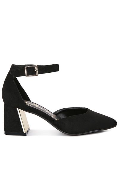 london Rag Women Black Metallic Accent Angle Heeled Sandals