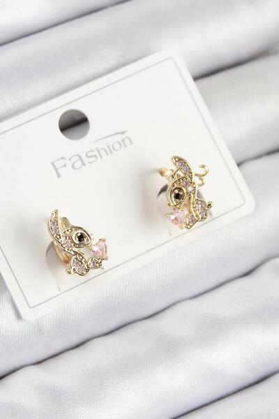 Celira Brass Zircon Stone Gazelle Model Gold Color Children's Earrings 00205