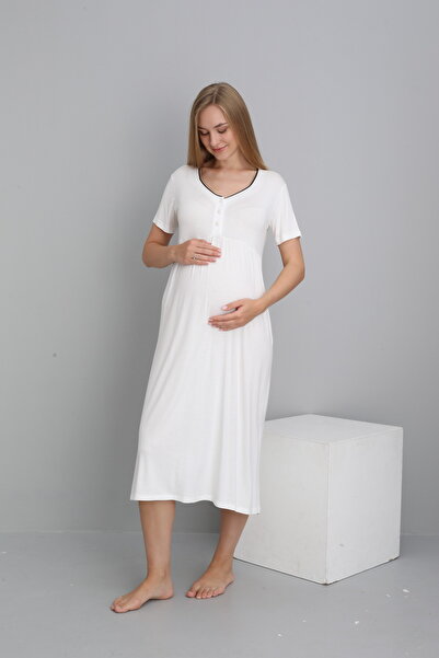 Miss Dünya Lissa White Maternity and Maternity Morning 4 Piece Breastfeeding Pajamas Set