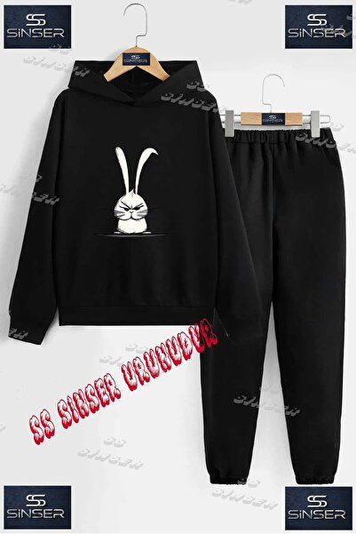 SS SİNSER Детски унисекс спортен екип с качулка и специален принт „Ядосан заек“