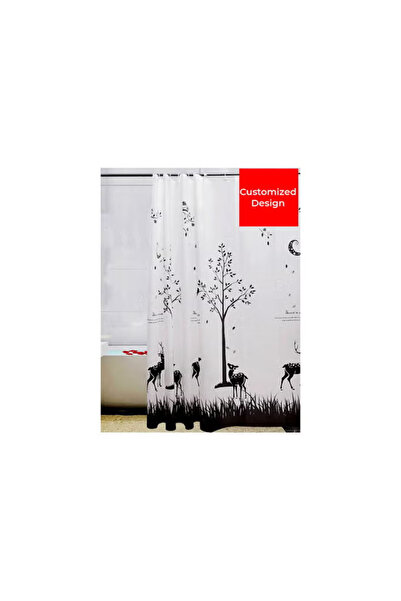 Raffine Deers Printed Shower Curtain Black/White 180x120cm --