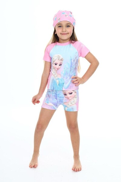 Tudekids Tude Ki̇ds Elsa Girl's Tshirt Shorts Swimsuit Set