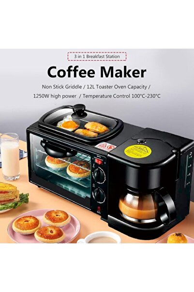 Shopi محطة إفطار 3 في 1، فرن محمول بسعة 12 لترًا مع ماكينة صنع القهوة، فرن محمصة F