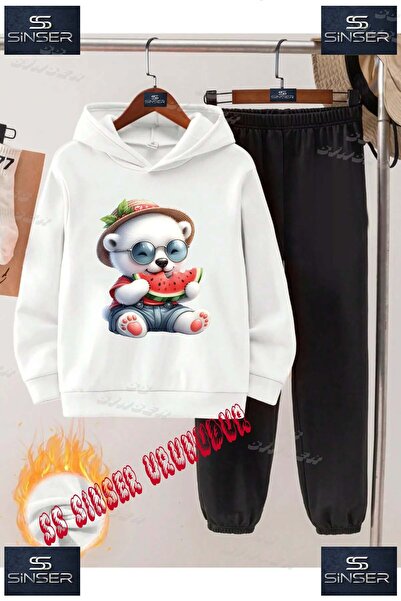 SS SİNSER Children's Unisex "Ayick White Watermelon" Special Printed Hooded T...