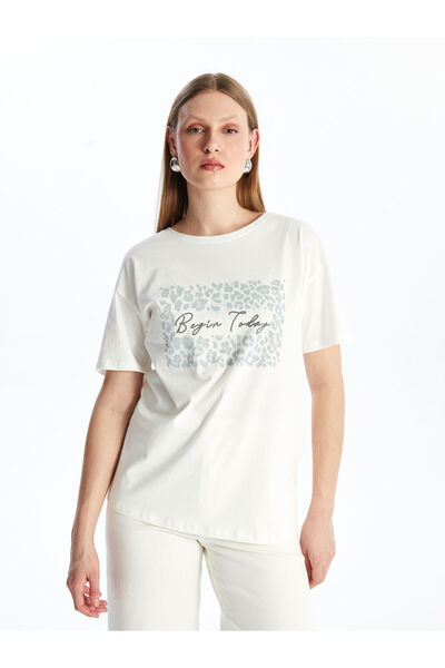 LC Waikiki Νέα σεζόν Crew Neck εμπριμέ κοντομάνικο γυναικείο Tisort - S4IN36Z8