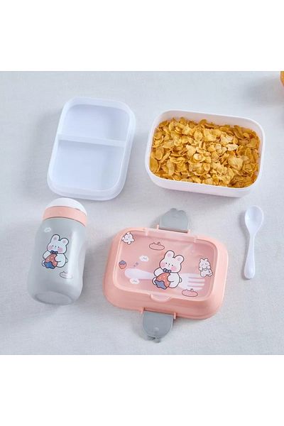 Home Box Neo Teddy Lunch Box and Sip Bottle Set with Spoon and Fork - 500 ml