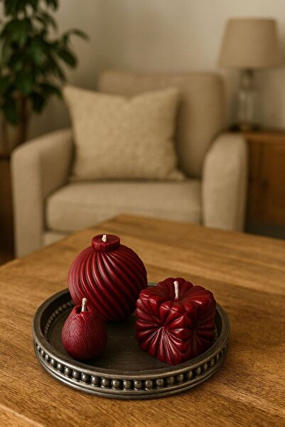 3'lü Romantik Mum Set Ve Tabak