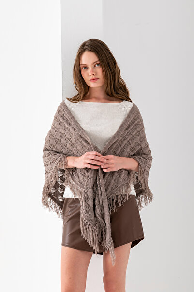 VEGA MODA شال كتف مثلث مزين بشراشيب منسوج يدويًا من Ajur – شال بوهو مثلثي من القطن للنساء