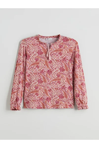 LC Waikiki Lcw Grace Pink Tie-Up Neckline Ethnic Pattern Blouse
