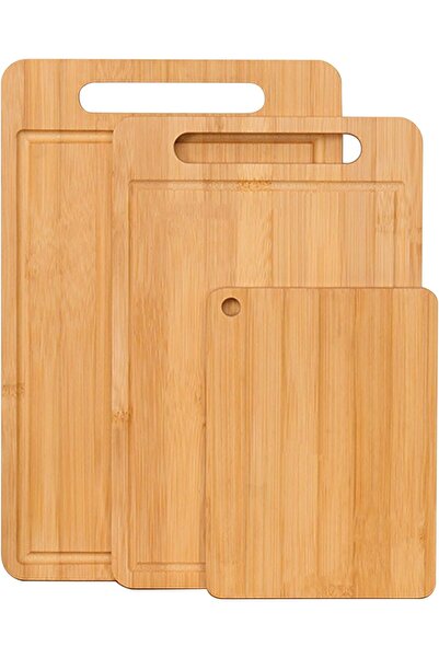 Lumely 3 قطع لوح تقطيع من الخيزران للمطبخ - مع فتحة عصير للحوم والخضروات بمقب...