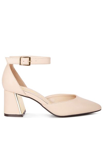 london Rag Women Beige Faux Leather Metallic Accent Heeled Sandals