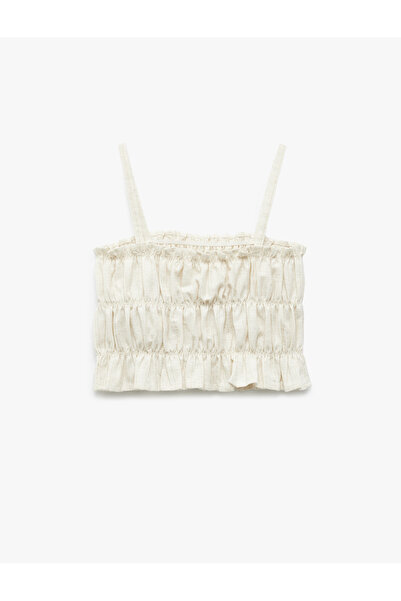 Koton Drawstring Linen Blend Crop Blouse with Rope Straps