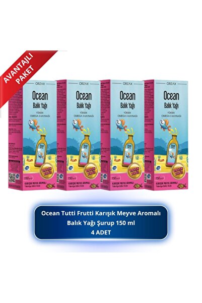 Orzax Ocean Tutti Frutti Karışık Meyve Aromalı Balık Yağı Şurup 150 ml 4 Adet