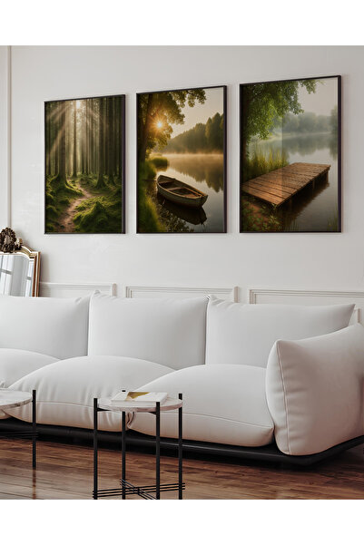 woodsia Set de pictură din lemn MDF cu aspect cadru 3 piese UCMD SET1152